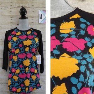 LuLaRoe Randy Top M - Unisex - Pink & Yellow with Blue & Black Graphic Floral